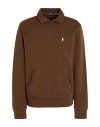 Polo Ralph Lauren Loopback Fleece Quarter-zip Sweatshirt Man Sweatshirt Brown Size L Cotton