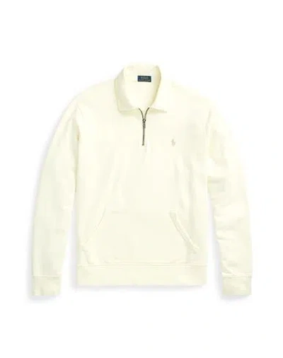 Polo Ralph Lauren Loopback Fleece Quarter-zip Sweatshirt Man Sweatshirt Cream Size L Cotton In White