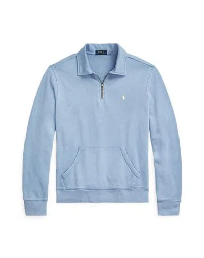 Polo Ralph Lauren Loopback Fleece Quarter-zip Sweatshirt Man Sweatshirt Light Blue Size L Cotton