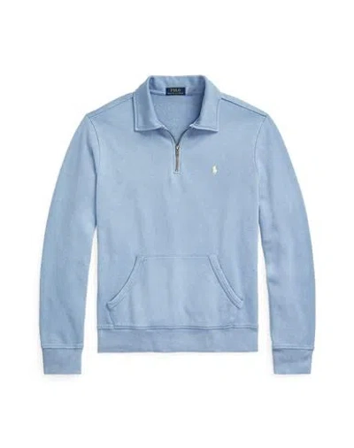 Polo Ralph Lauren Loopback Fleece Quarter-zip Sweatshirt Man Sweatshirt Light Blue Size L Cotton In Blue