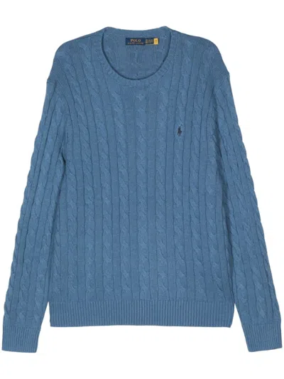Polo Ralph Lauren Cable Knit Jumper With Ribbed Cuffs In Blue