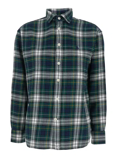 Polo Ralph Lauren Green Shirt With Pony On The Front And All-over Check Motif In Cotton Woman In Navy White Green Check