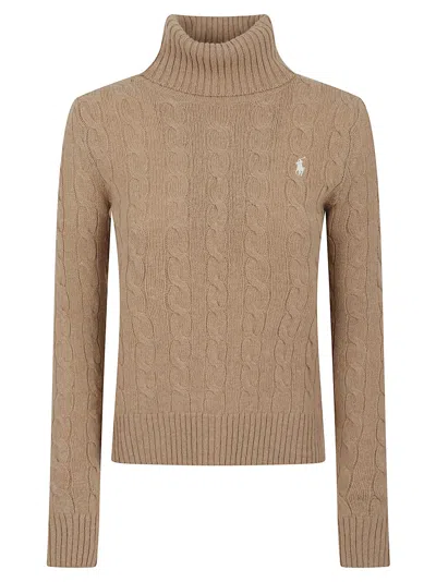 Polo Ralph Lauren Wool And Cashmere Cable-knit Turtleneck In Brown