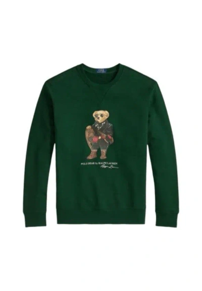 Polo Ralph Lauren Mens Fa25 Moss Holiday Bear Crewneck Bear-print Cotton-blend Sweatshirt In Green