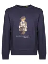 Polo Ralph Lauren Navy Blue Cotton Blend Sweatshirt With Iconic Bear Logo In Blue