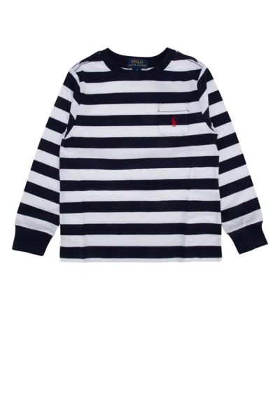 Polo Ralph Lauren Kids' Lscnpktm3-knit Shirts-t-shirt In Whiterefinednavy