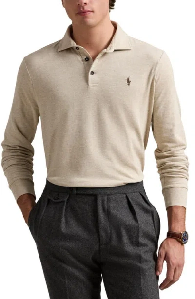 Polo Ralph Lauren Luxury Jersey Long Sleeve Polo In Neutral