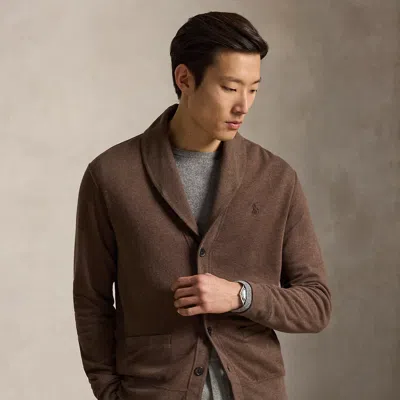 Polo Ralph Lauren Luxury Jersey Shawl-collar Cardigan In Nutmeg Brown Heather In Black