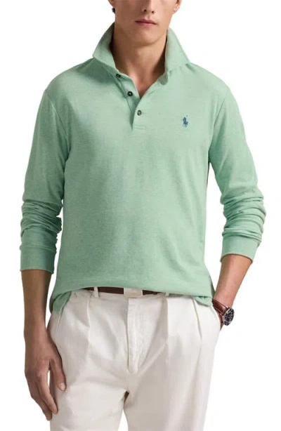Polo Ralph Lauren Luxury Long Sleeve Jersey Polo In Celadon Heather/c7940