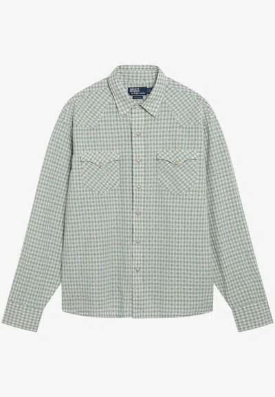 Polo Ralph Lauren Madras Check Western Shirt In Green