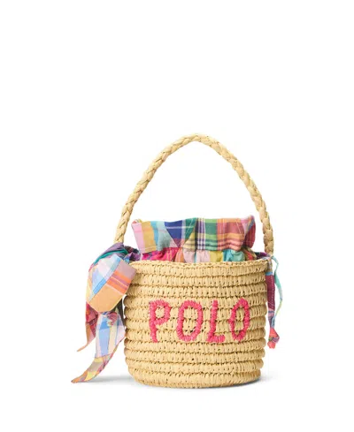 Polo Ralph Lauren Kids' Madras-trim Raffia Bag In Natural