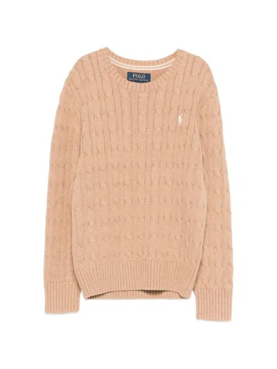 Polo Ralph Lauren Kids' Maglia Beige In Cotone Con Logo Cucito  In Neutral