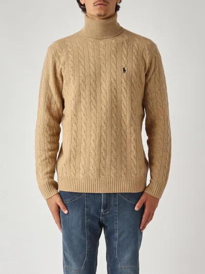 Polo Ralph Lauren Maglia Collo Alto Treccia Misto Lana-cashmere. Regular-fit. Sweater In Brown