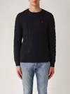 Polo Ralph Lauren Cable Knit Sweater With Ribbed Finish In Navy