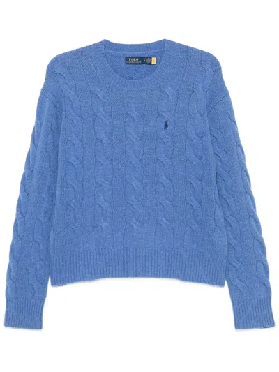 Polo Ralph Lauren Maglia In Lana E Cashmere A Trecce In Blu