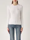 Polo Ralph Lauren Maglia Julianna Con Trecce Slim-fit Sweater In Weiss