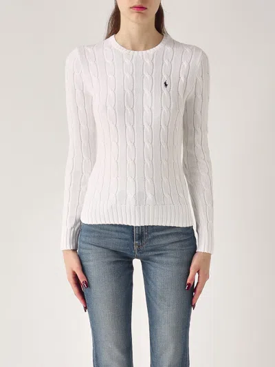 Polo Ralph Lauren Maglia Julianna Con Trecce Slim-fit Sweater In Weiss