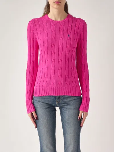 Polo Ralph Lauren Cable-knit Cotton Crewneck Sweater In Pink