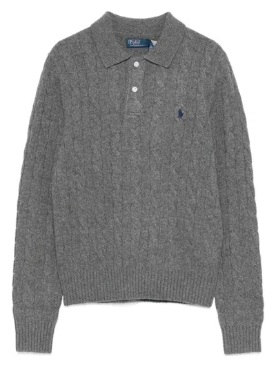 Polo Ralph Lauren Rib-knit Polo Collar Two-button Sweater Polo With Embroidered Pony In Multi