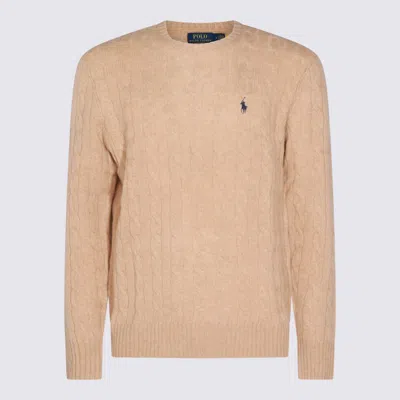 Polo Ralph Lauren Beige Cable Knit Crewneck Sweater With Pony Embroidery On The Front In Wool And Cashmere Man In Nude