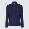 Polo Ralph Lauren Blue Cable-knit Sweater With Zip And Pony Embroidery In Wool And Cashmere Man In Blue