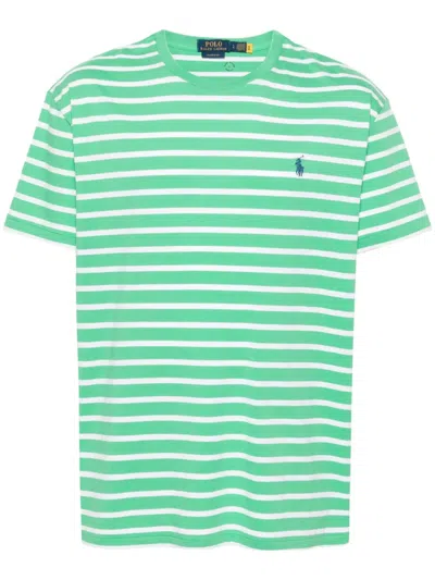 Polo Ralph Lauren Polo Pony-embroidered Striped T-shirt In Green