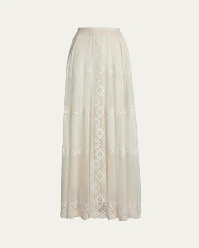 Polo Ralph Lauren Malti Embroidered Voile Maxi Skirt In Cream