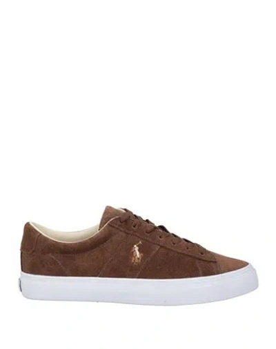 Polo Ralph Lauren Man Sneakers Cocoa Size 7 Bovine Leather In Brown
