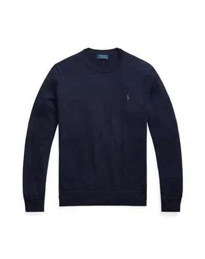 Polo Ralph Lauren Merino Wool Crew Neck Sweater With Embroidered Logo And Ribbed Detailing In Blue