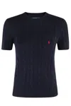 Polo Ralph Lauren Blue Cable Knit T-shirt With Embroidered Logo In Hunter Navy