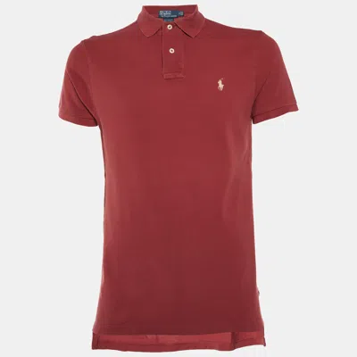 Pre-owned Polo Ralph Lauren Maroon Cotton Custom Fit Polo T-shirt M In Red