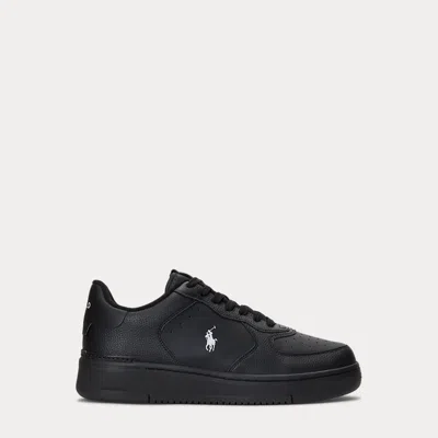 Polo Ralph Lauren Mens Black Masters Court Embroidered-pony Leather Trainers
