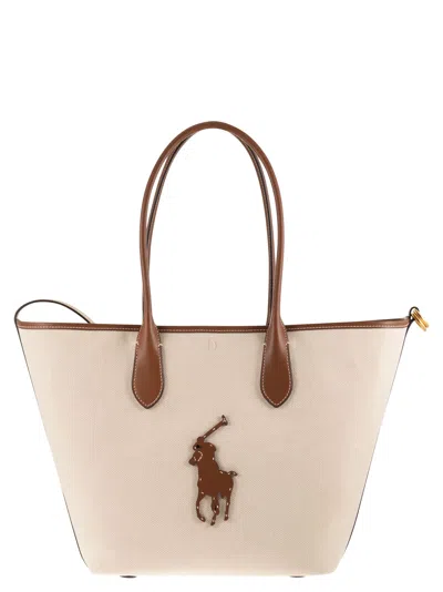 Polo Ralph Lauren Medium Bellport Tote Bag In Canvas And Leather In Brown
