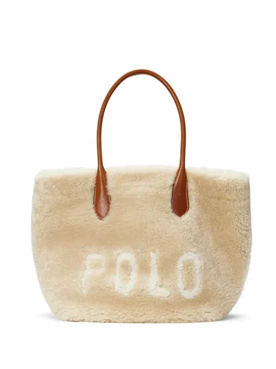Polo Ralph Lauren Shearling Tote Bag In Neutrals