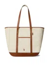 Polo Ralph Lauren Medium Canvas And Leather Tote Shopper In Multi