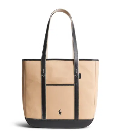 Polo Ralph Lauren Medium Canvas Shopper Tote Bag In Brown