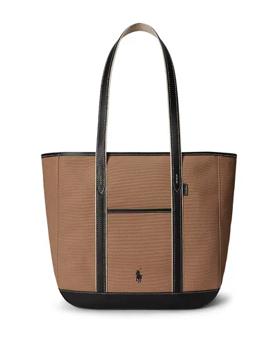 Polo Ralph Lauren Leather-trim Canvas Tote Bag In Brown