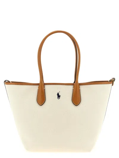 Polo Ralph Lauren Medium Canvas Shopping Bag Tote Bag Brown In White