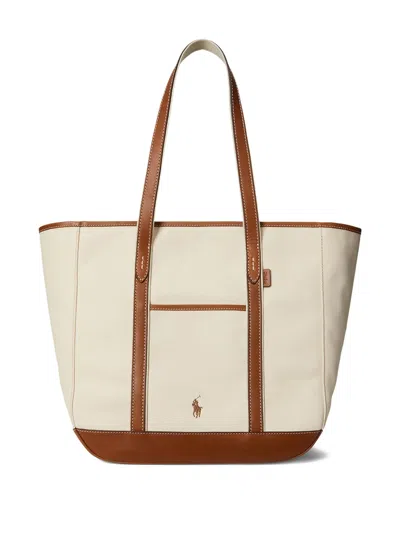 Polo Ralph Lauren Medium Cotton And Leather Tote Bag