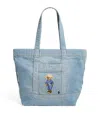 Polo Ralph Lauren Medium Denim Polo Bear Tote Bag In Blue