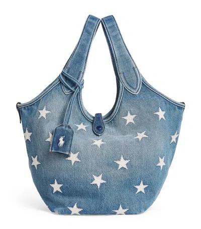 Polo Ralph Lauren Medium Denim Polo Play Tote Bag In Blue