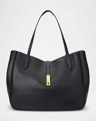 Polo Ralph Lauren Medium Grain Leather Tote Bag In Black