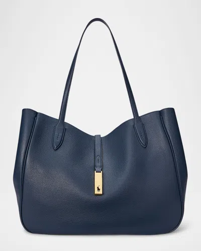 Polo Ralph Lauren Medium Grain Leather Tote Bag In Marine Navy