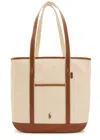 Polo Ralph Lauren Medium Leather-trimmed Canvas Tote Bag In Multi