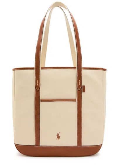 Polo Ralph Lauren Medium Leather-trimmed Canvas Tote Bag In Sand