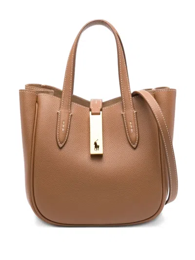 Polo Ralph Lauren Medium Logo-plaque Tote Bag In Brown