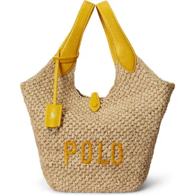 Polo Ralph Lauren Polo Play Raffia And Leather Tote Bag In Yellow