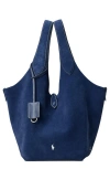 Polo Ralph Lauren Medium Polo Play Suede Tote In Blue