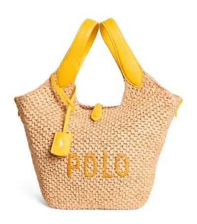 Polo Ralph Lauren Polo Play Raffia And Leather Tote Bag In Yellow