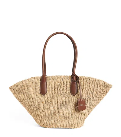 Polo Ralph Lauren Medium Raffia Tote Bag In Neutral